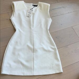 Zara Cream Cap-Sleeve Mini Dress